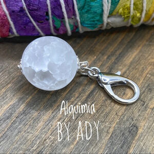 Big chunky 20mm crackled Quartz matte finished steel keychain bag charm